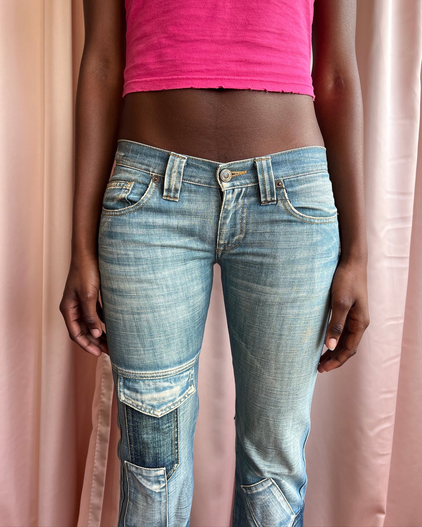 Italian Brand Low Rise Patchwork Denim