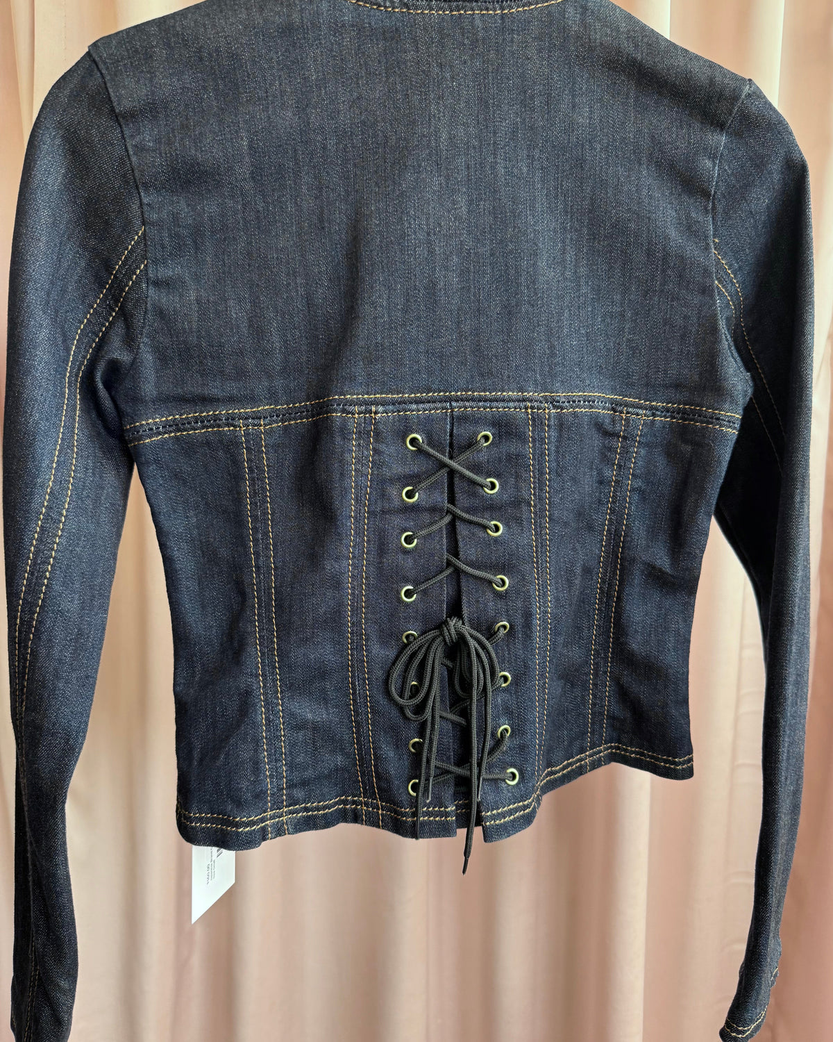 Japanese Brand Corset Lace Up Back Dark Wash Blue Denim Jacket