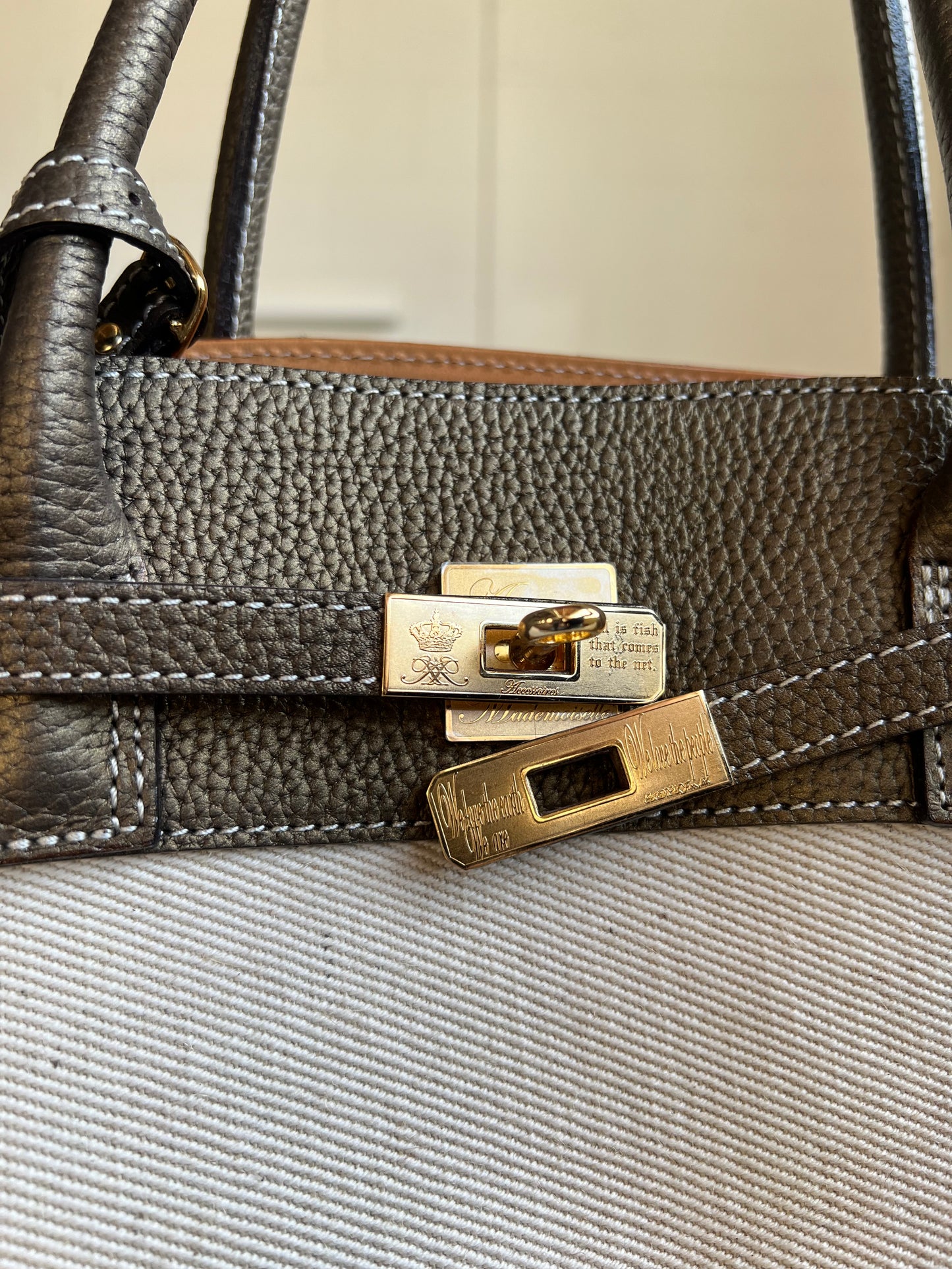 “Firkin” Patched Canvas & Leather Handbag