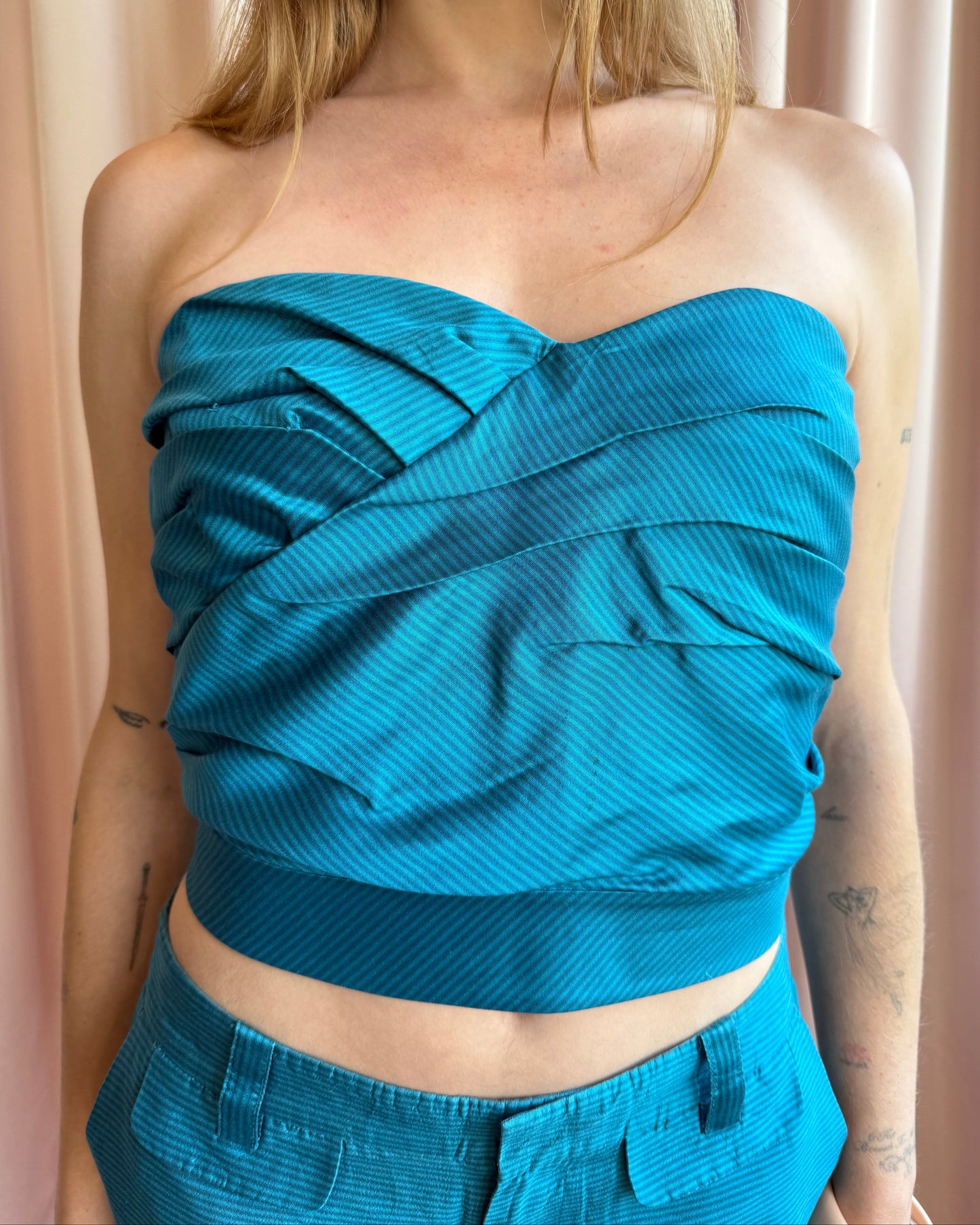 Marc by Marc Jacobs S/S 2010 Silk Pinstriped Teal Bustier Top