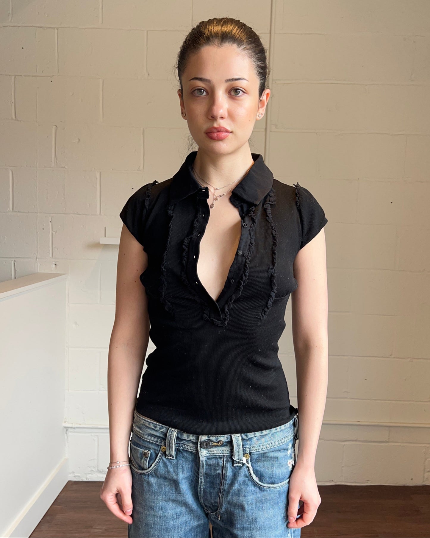 Italian Designer Black Polo Top