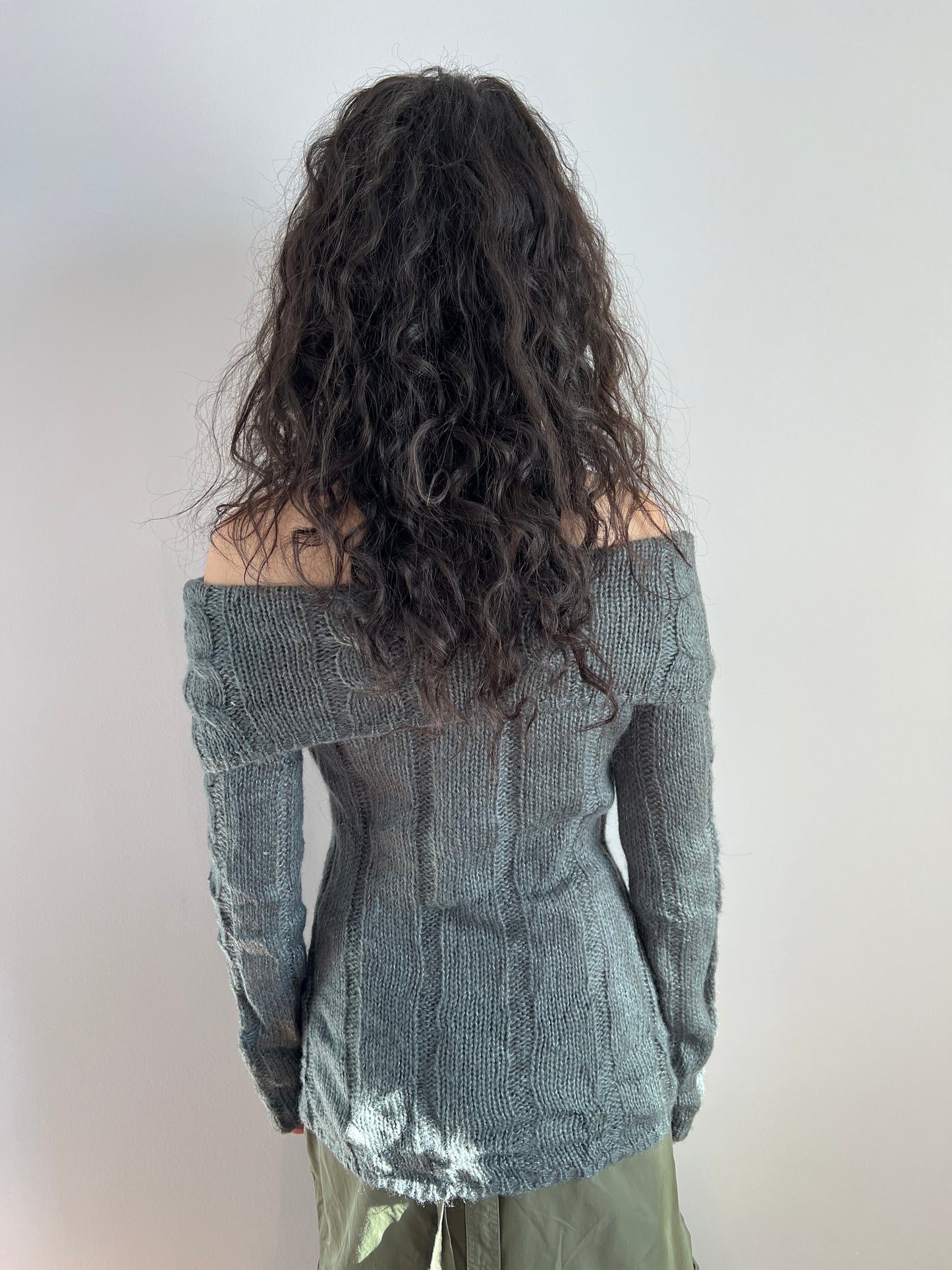 Grey Shimmer Off The Shoulder Knit