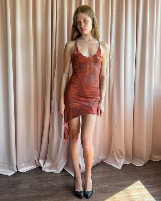 Catorce Asymmetrical Printed Red Tank Dress