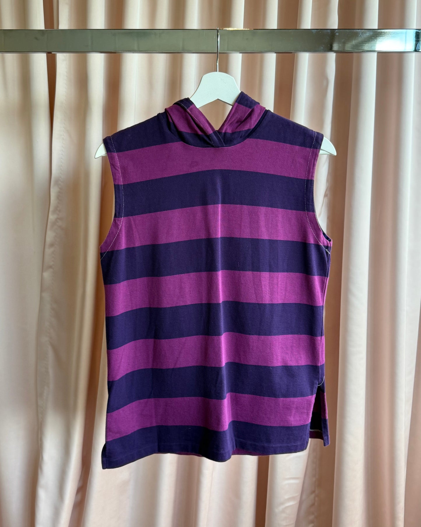 French Brand Striped Purple Sleeveless Hooded Top
