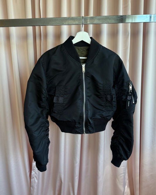 Diesel Reversible Black & Army Green Cropped Bomber Jacket