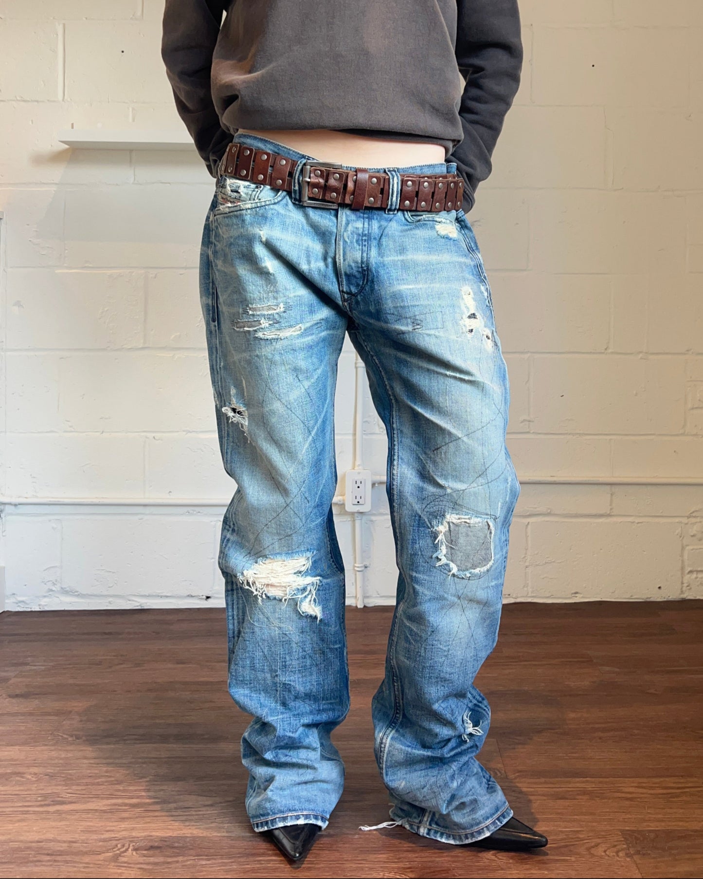 Diesel Distressed Embroidered Denim