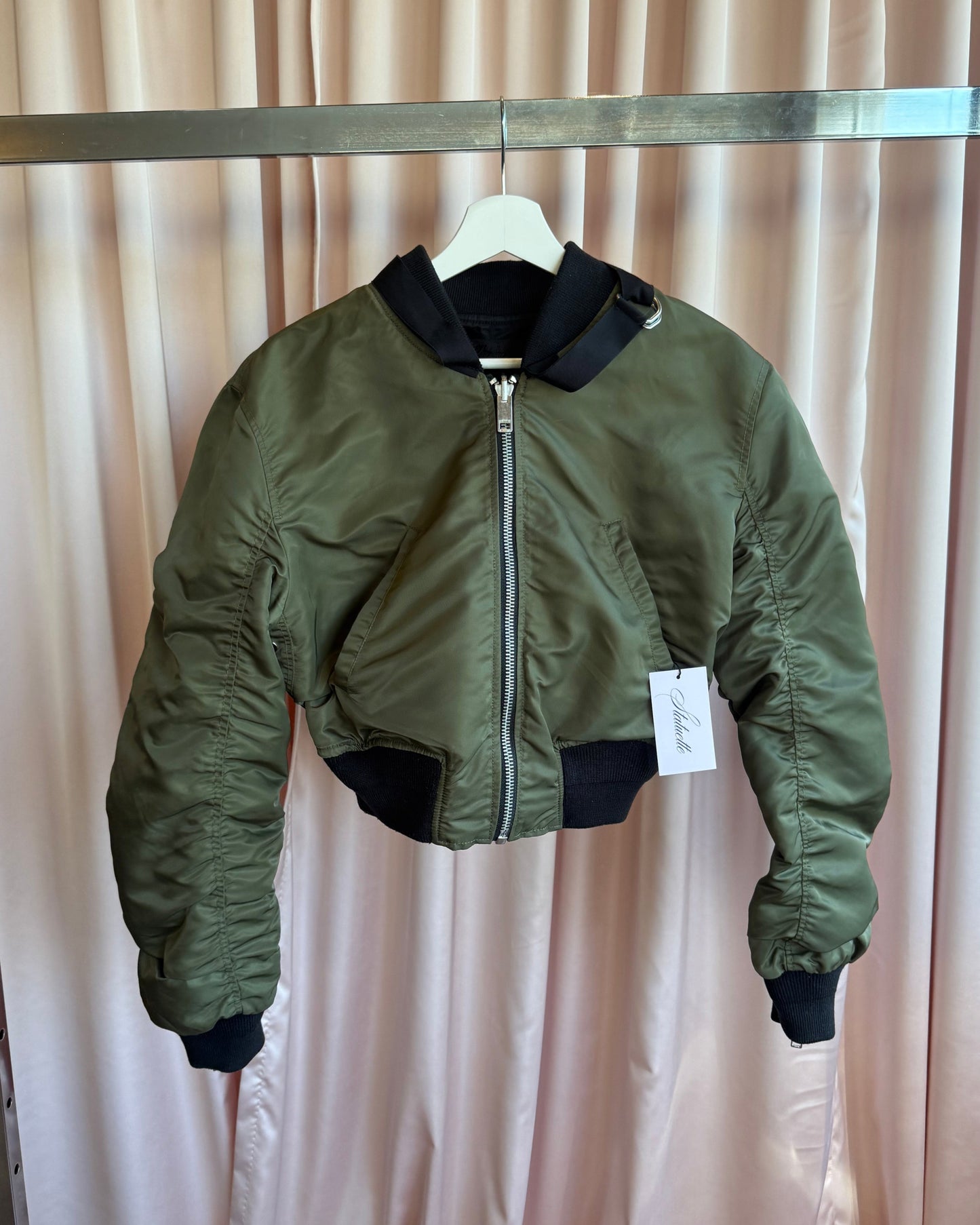 Diesel Reversible Black & Army Green Cropped Bomber Jacket