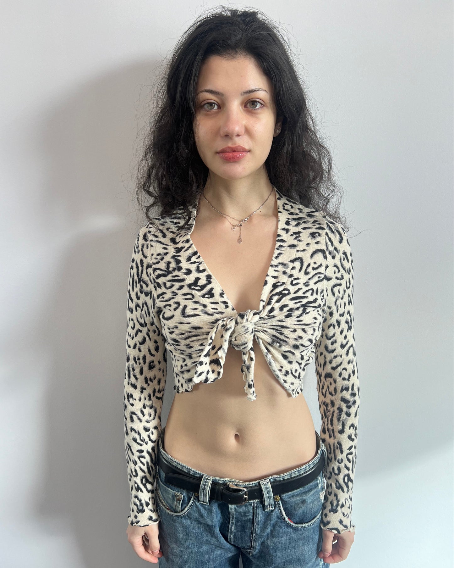 Leopard Print Knit Two Piece Top Set