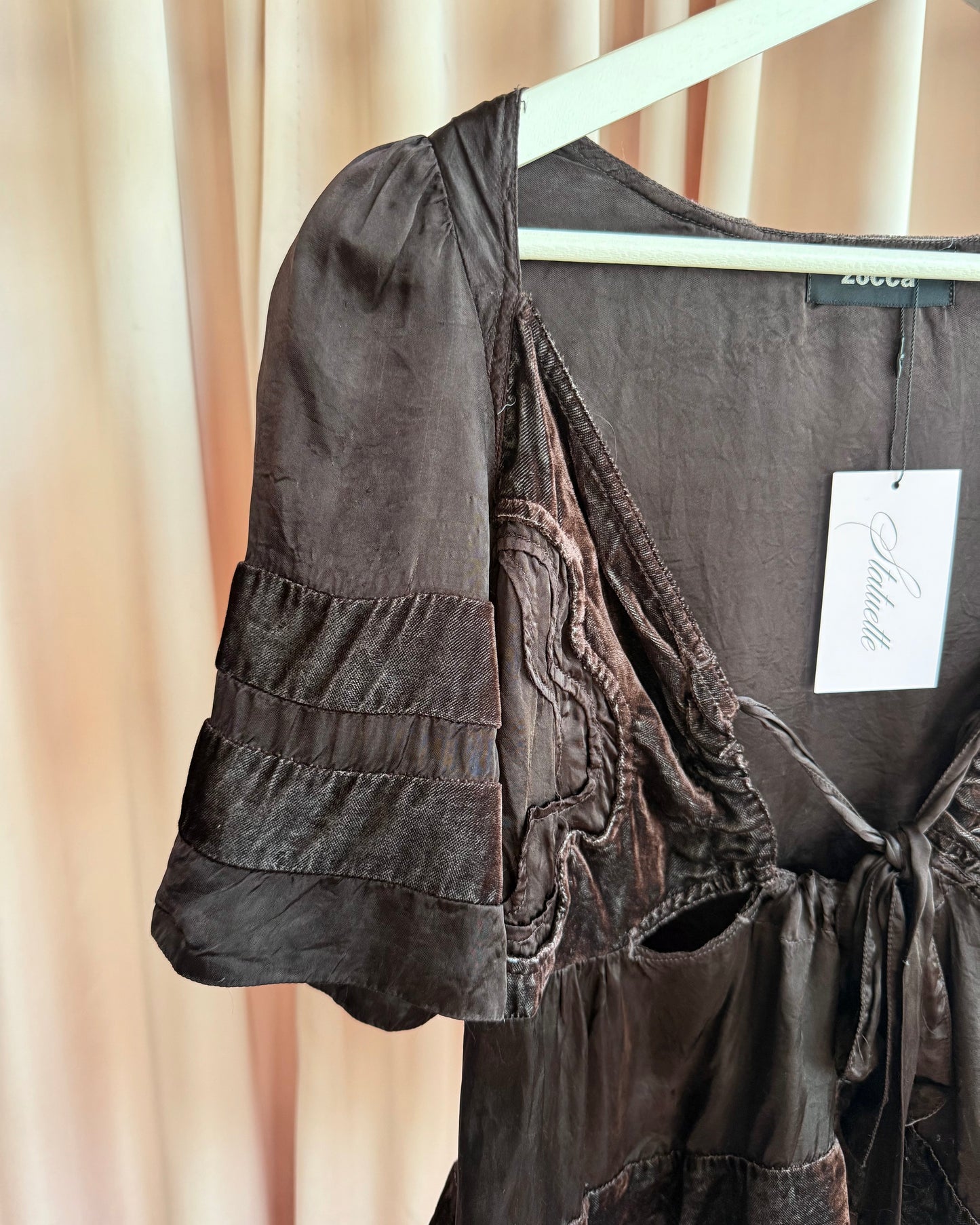 Zucca Chocolate Brown Velvet & Satin Babydoll Top