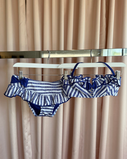 Betsey Johnson Blue & White Striped Ruffle Bikini