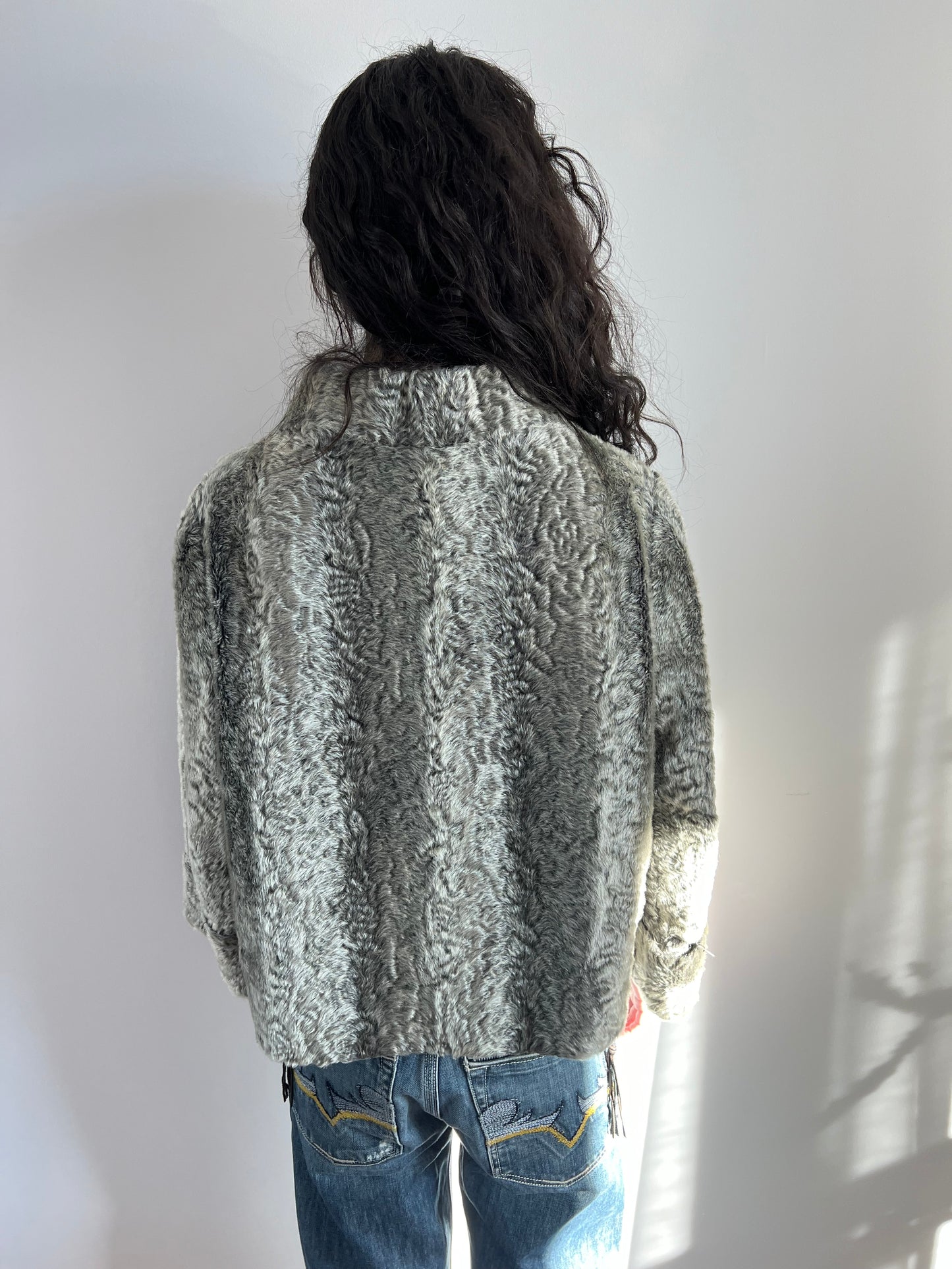 Grey Faux Lamb Fur Jaket