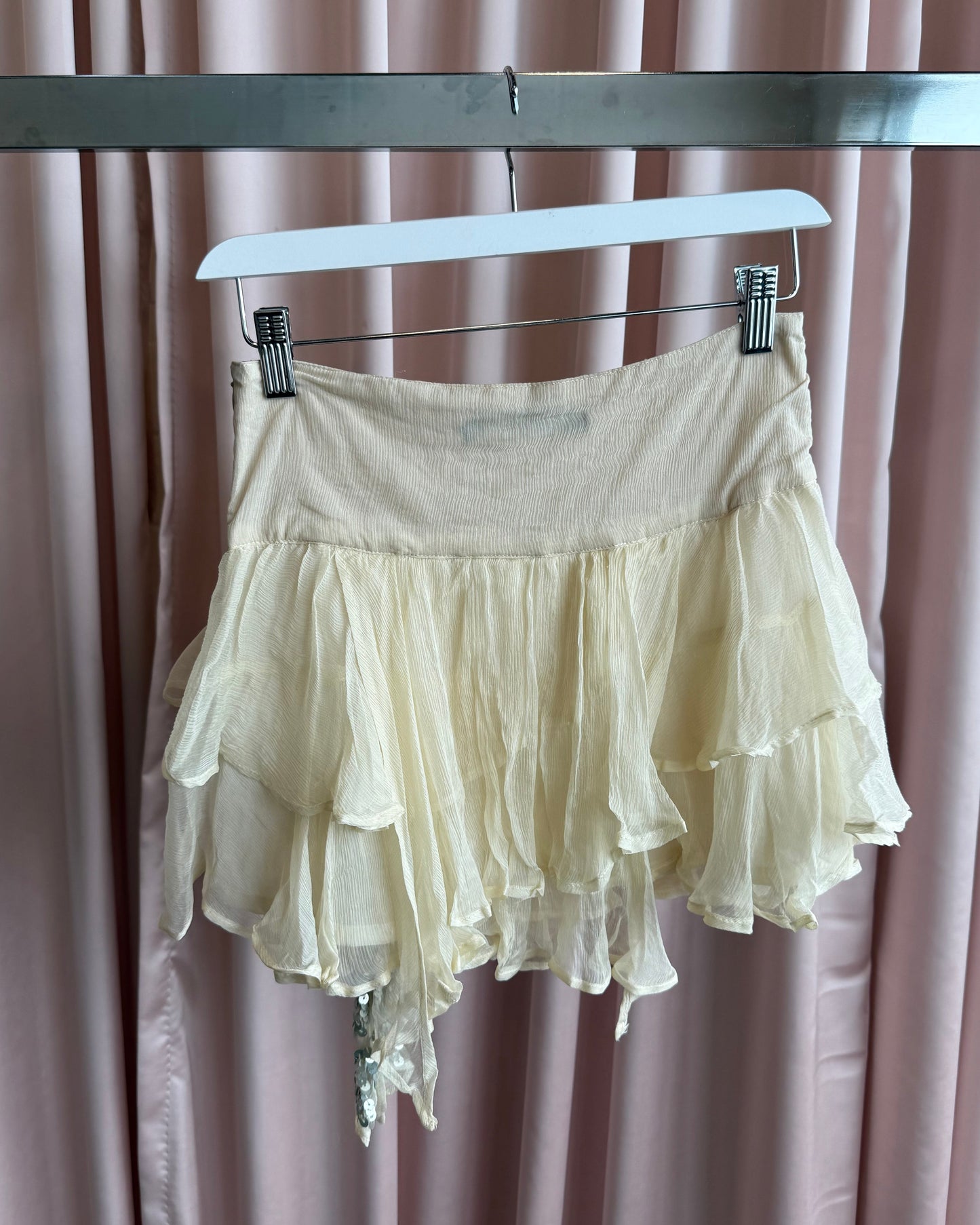 Japanese Brand Tiered Silk Sequins Mini Skirt