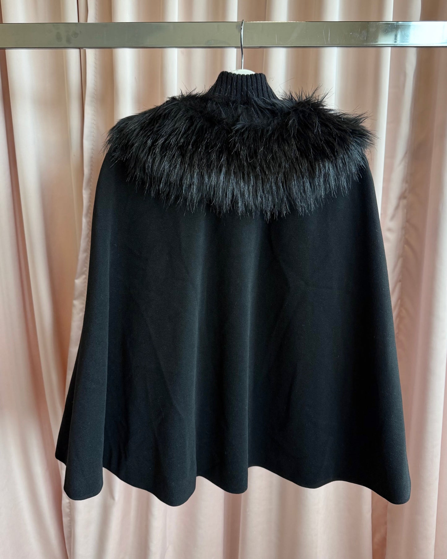 BCBGMaxazria Faux Fur Trim Black Cape Poncho Jacket