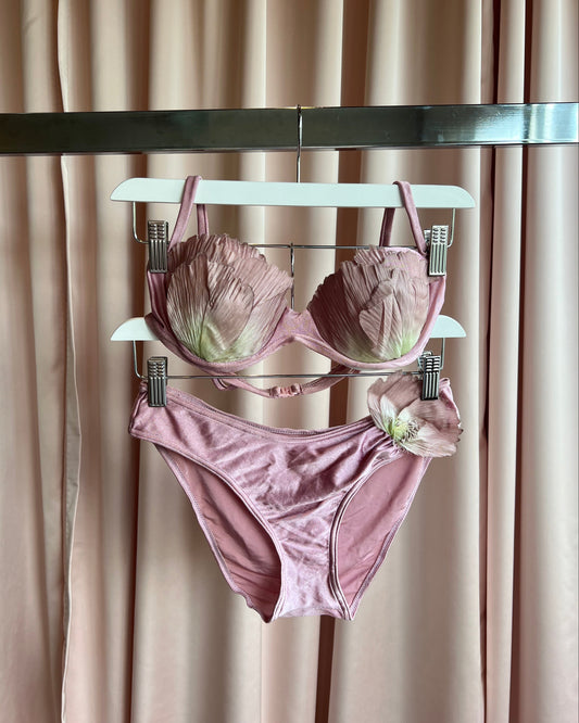 French Designer Dusty Rose Flower Petal Bikini