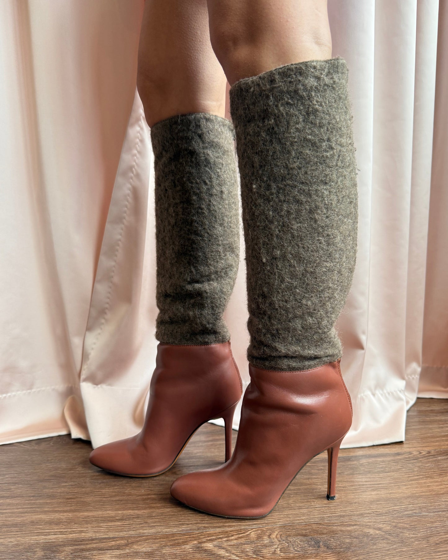Italian Designer Wool & Leather Stiletto Boots