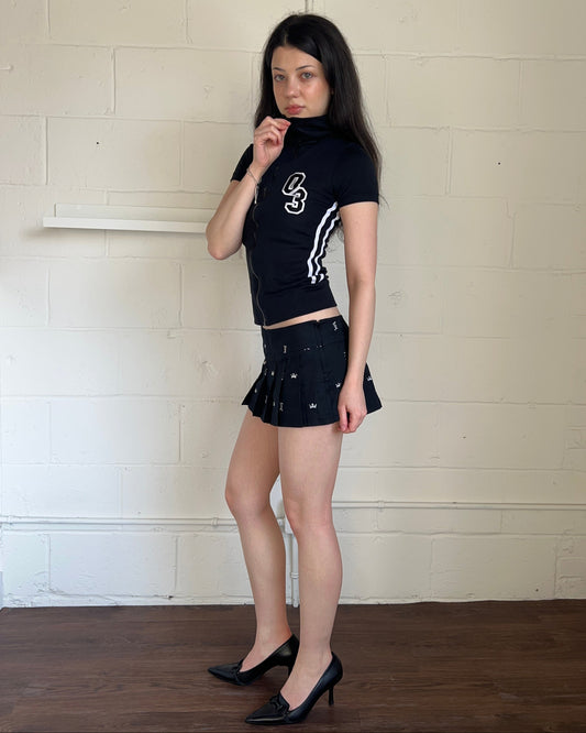 Japanese Brand Pleated Embroidered Micro Mini Skirt