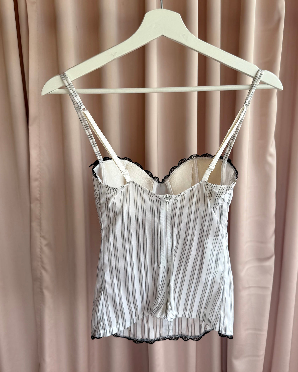 Malizia by La Perla Striped Sheer Button Up Bustier Top