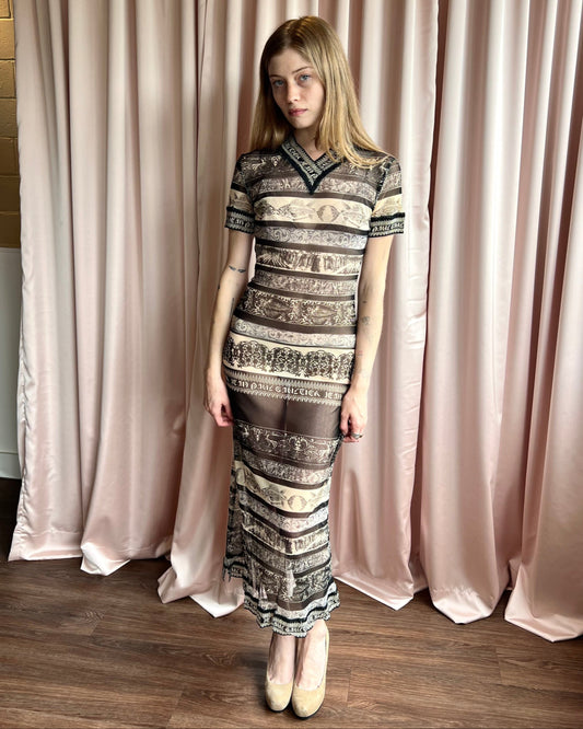 Jean Paul Gaultier S/S 1998 Printed Mesh Maxi Dress
