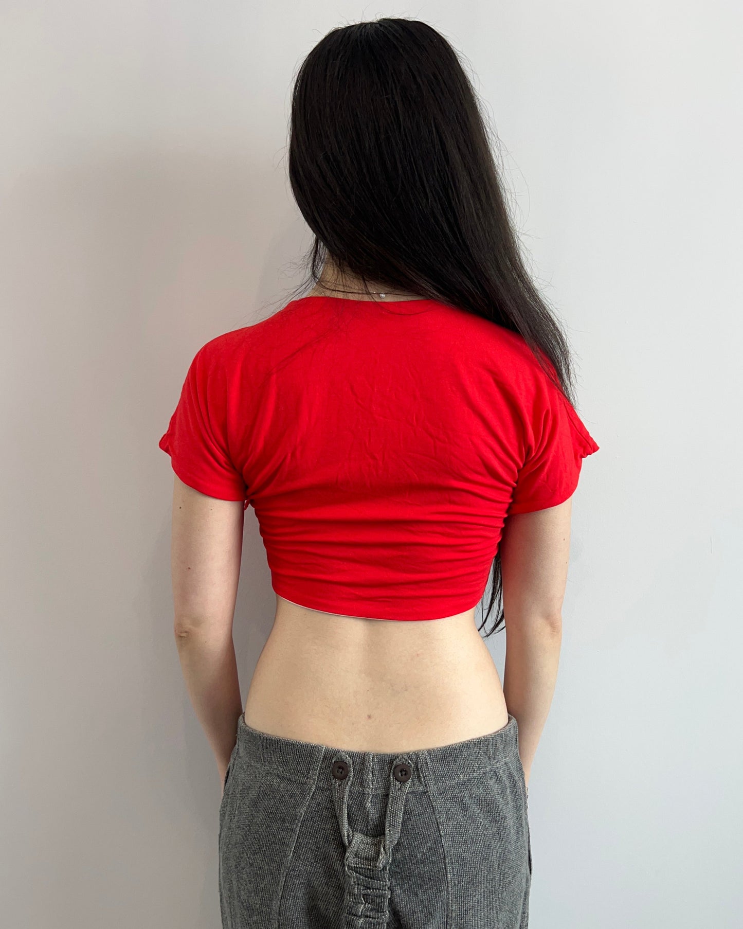 Red & White Reversible Cropped Tie Top