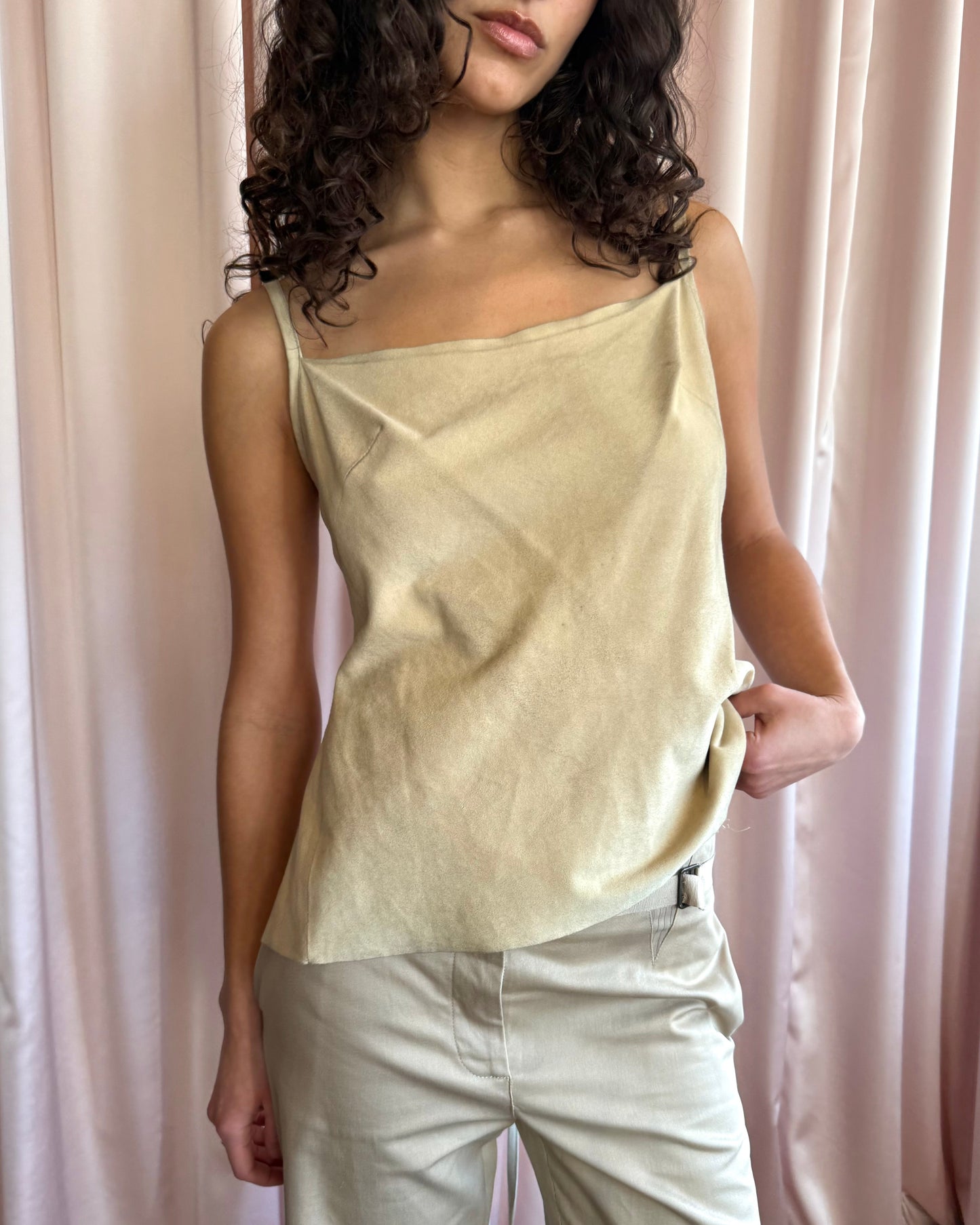 Plein Sud Deadstock 2000's Tan Suede Open Tie Back Tank Top