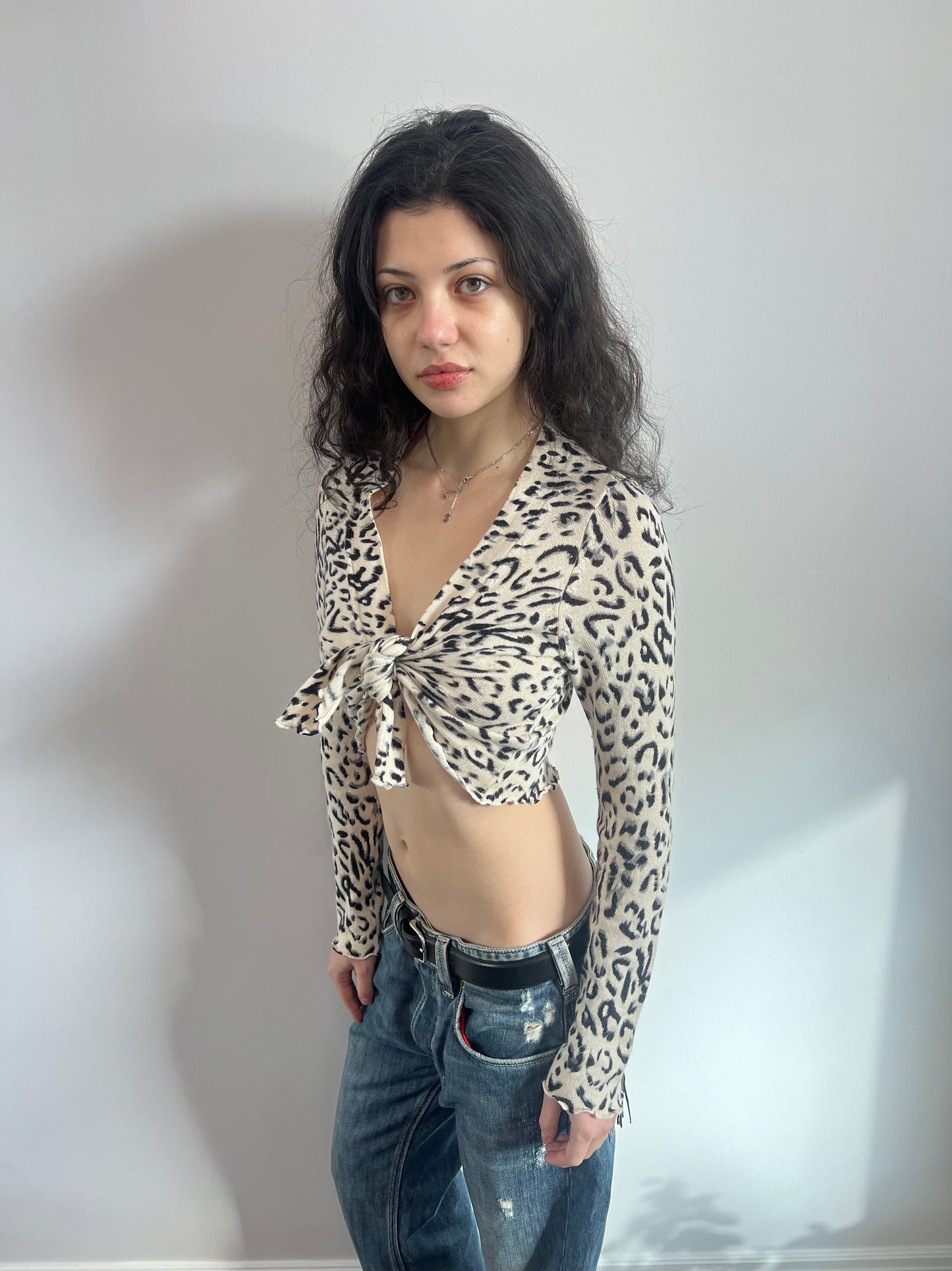 Leopard Print Knit Two Piece Top Set