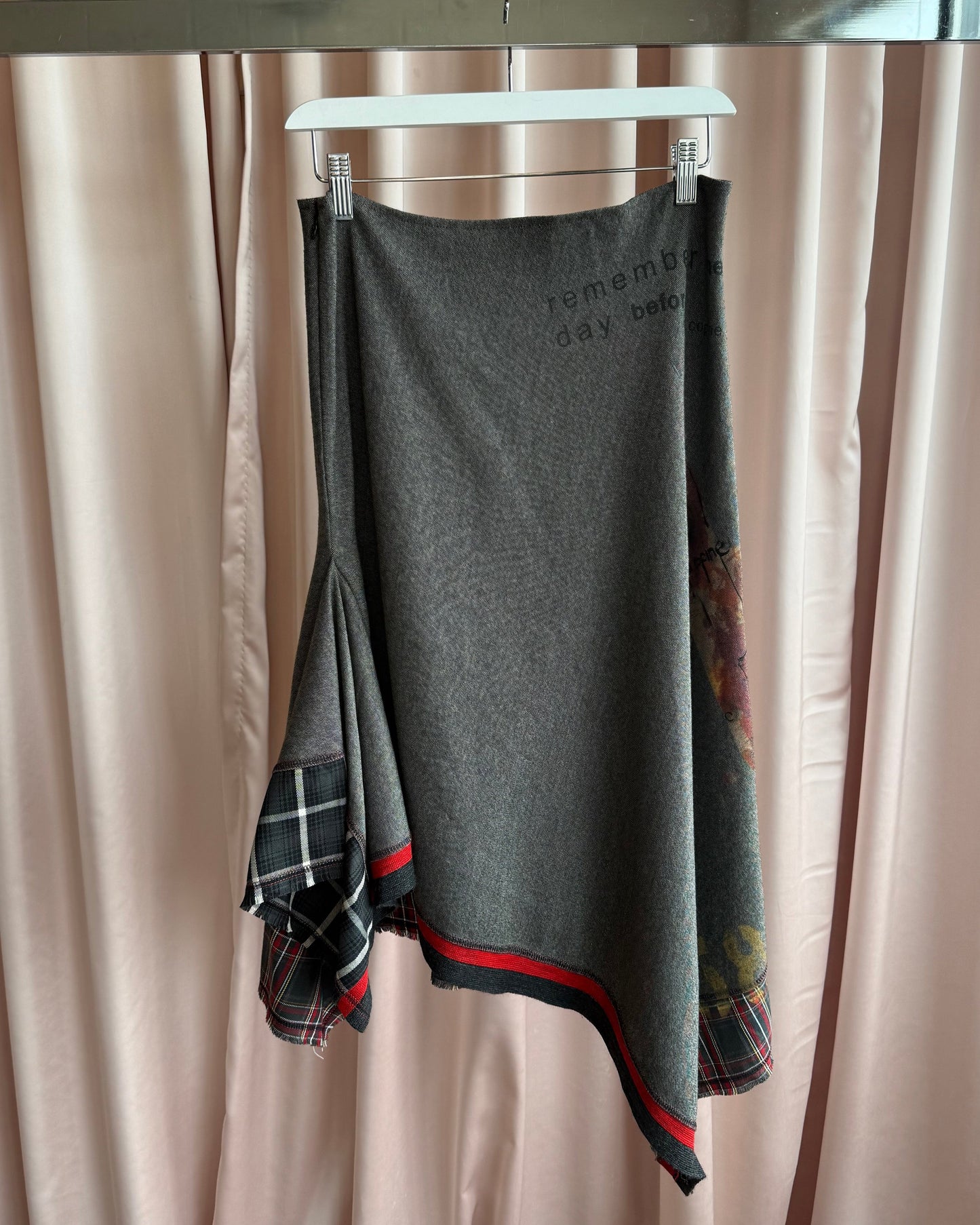 Cop Copine Printed Asymmetric Plaid Trim Midi Skirt