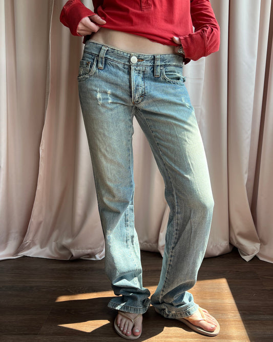 Dsquared² F/W 2004 Low Rise Light Wash Distressed Denim