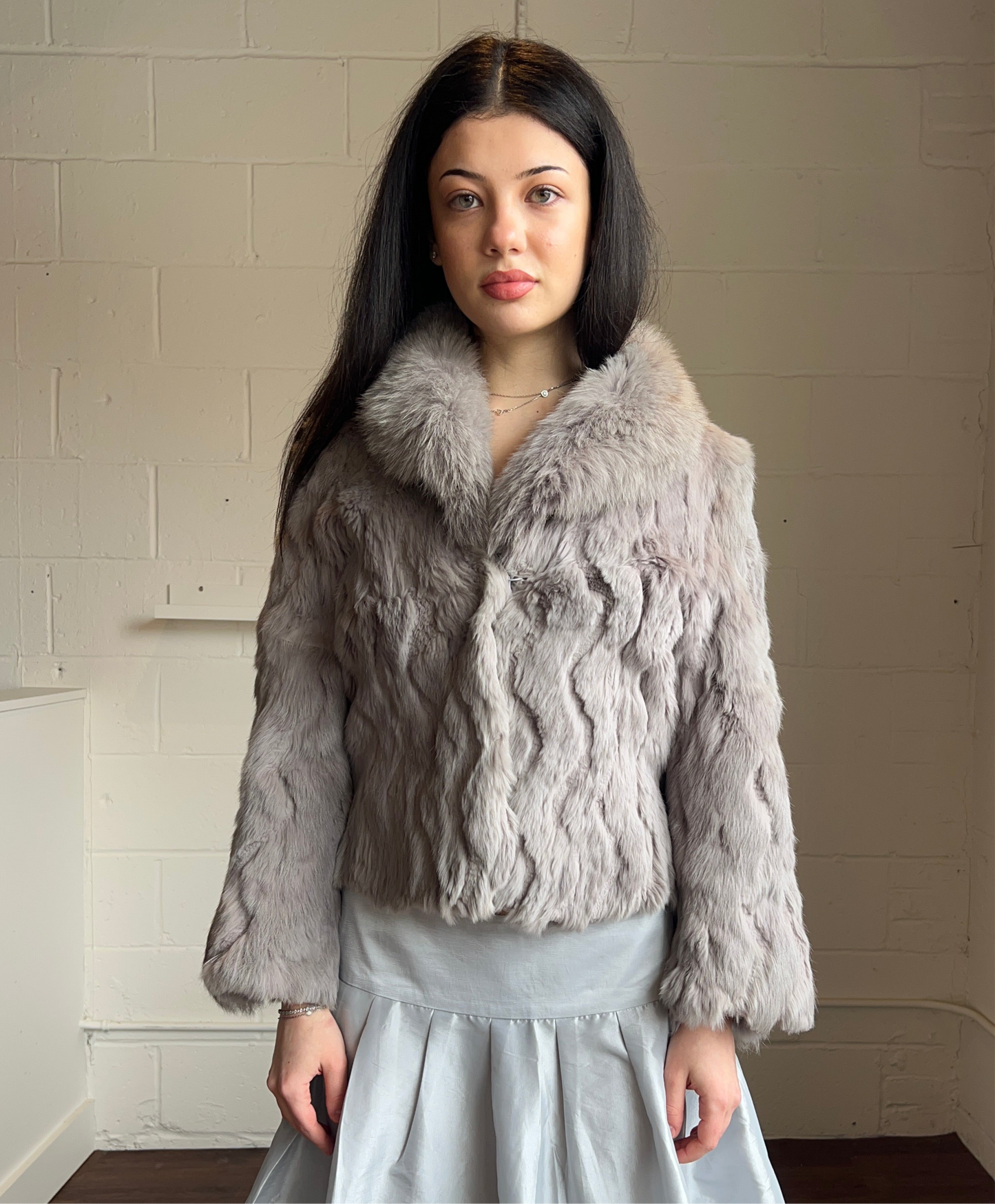 Grey Rabbit Fur Jacket