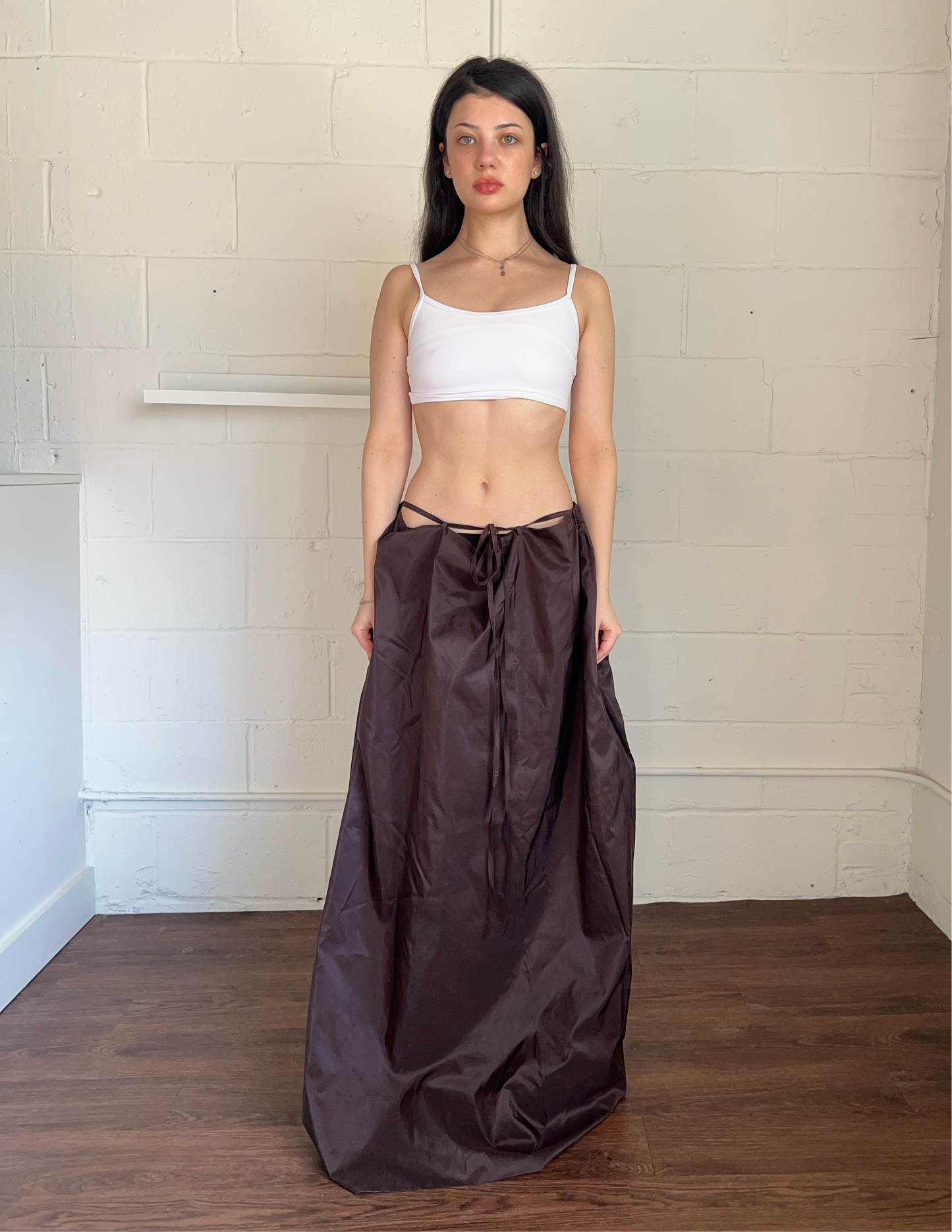 Chocolate Brown Silk Full Length Skirt