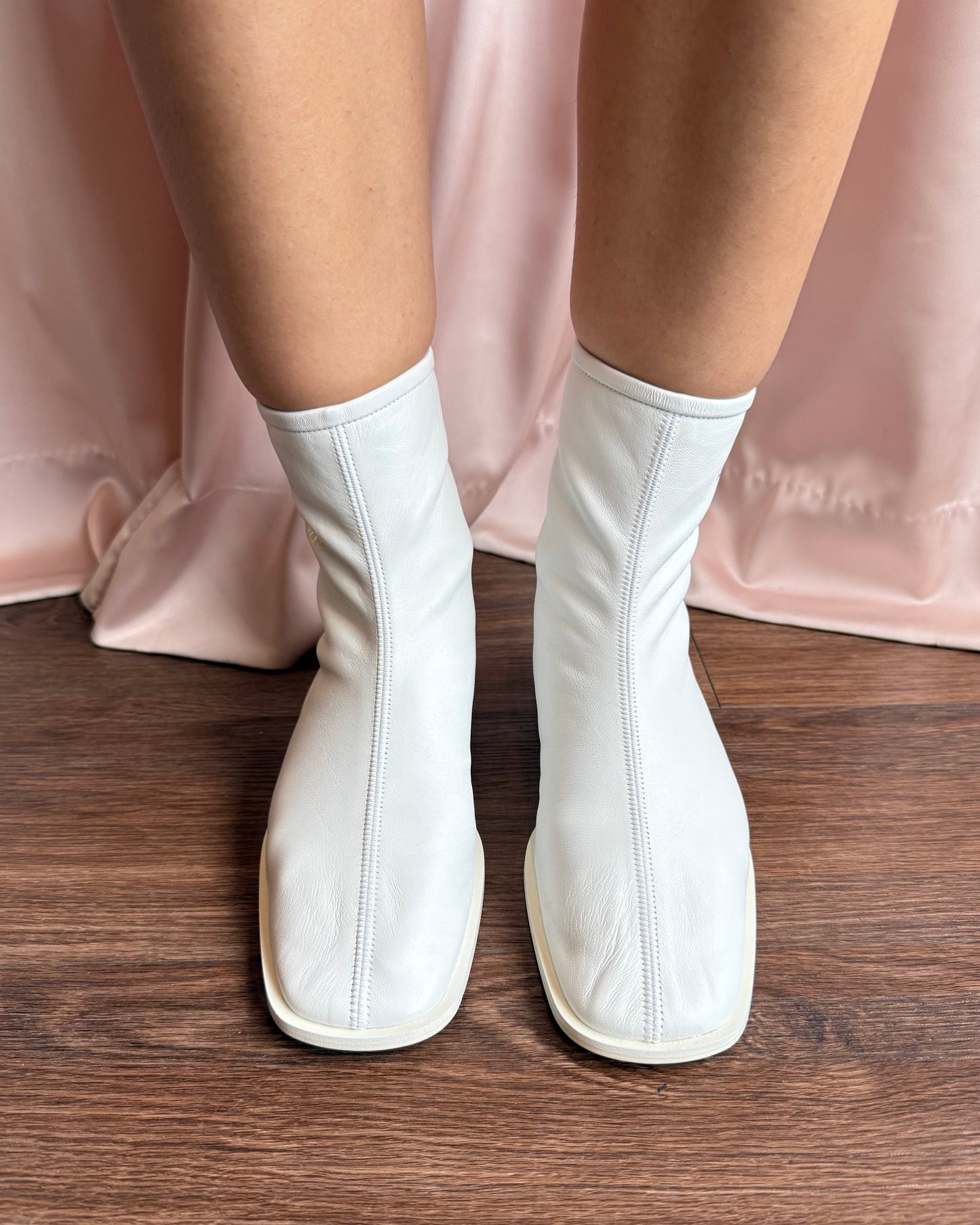 Acne Studios White Leather Ankle Sock Boot