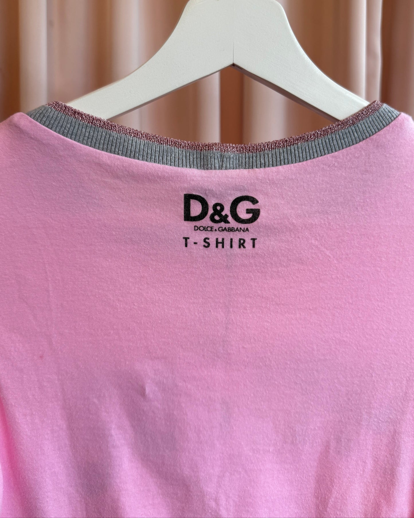 D&G "Paris" Graphic Pink & Grey Ringer T-Shirt