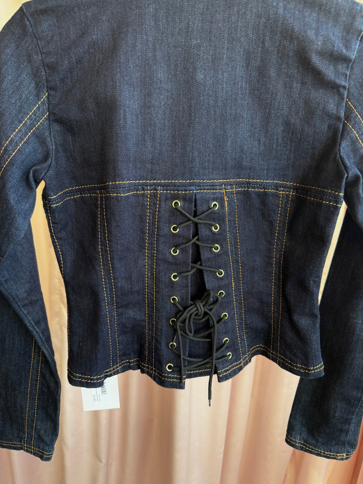 Japanese Brand Corset Lace Up Back Dark Wash Blue Denim Jacket