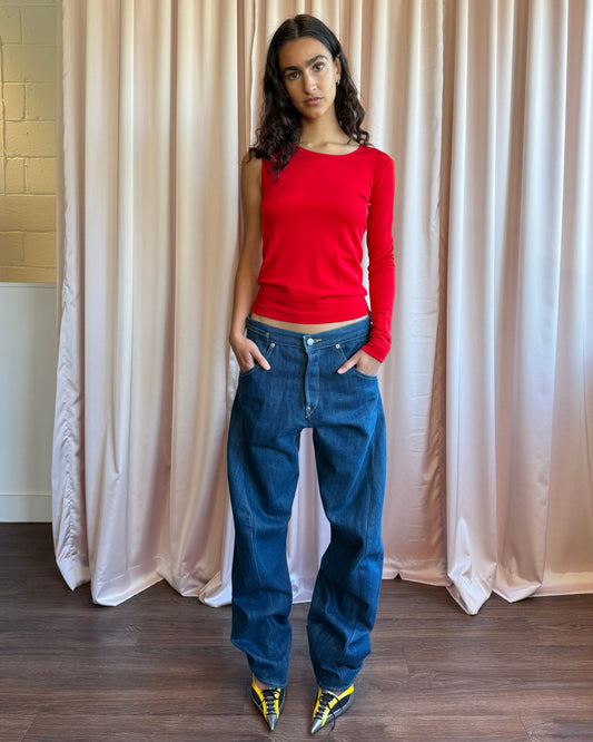 Helmut Lang Asymmetrical Single Sleeve Red Top