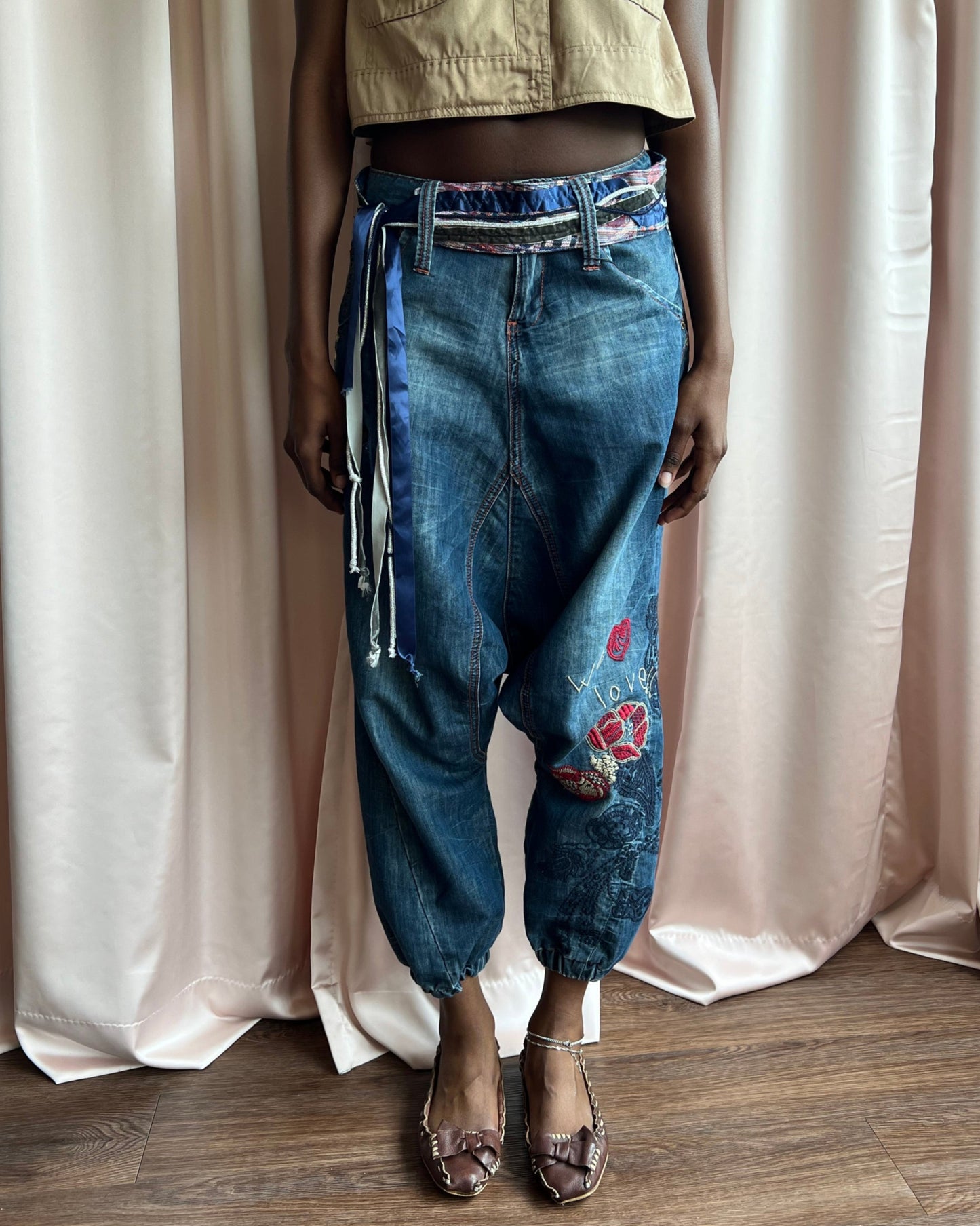 Desigual Embroidered Chambray Sarouel Pants