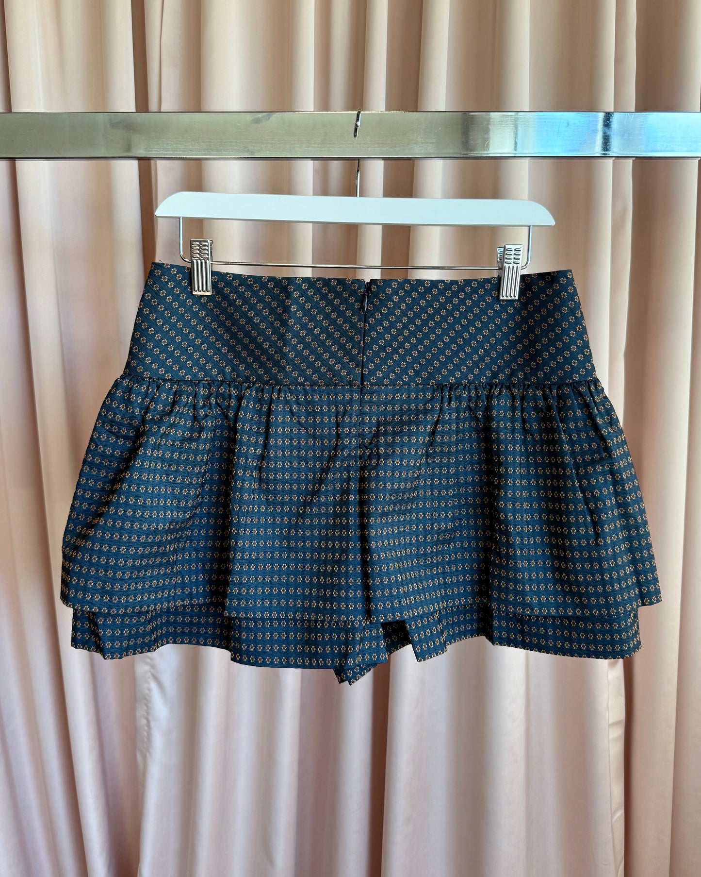 Lanvin en Bleu Navy Foulard Print Mini Ruffle Skort