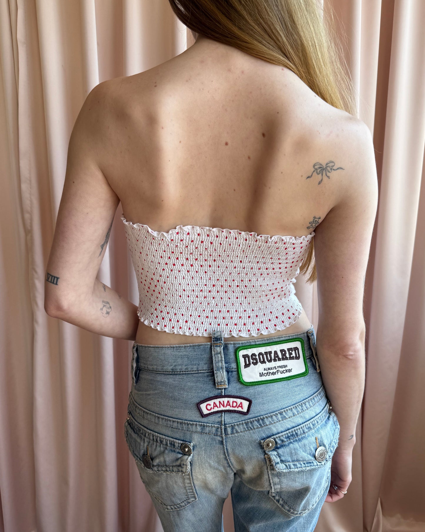 1980's Mariposa White & Red Polka Dot Boned Cotton Bustier Top