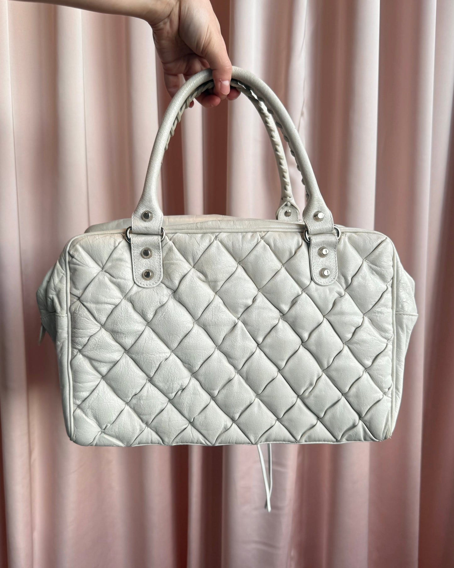 Balenciaga Matelassé Quilted White Leather Handbag
