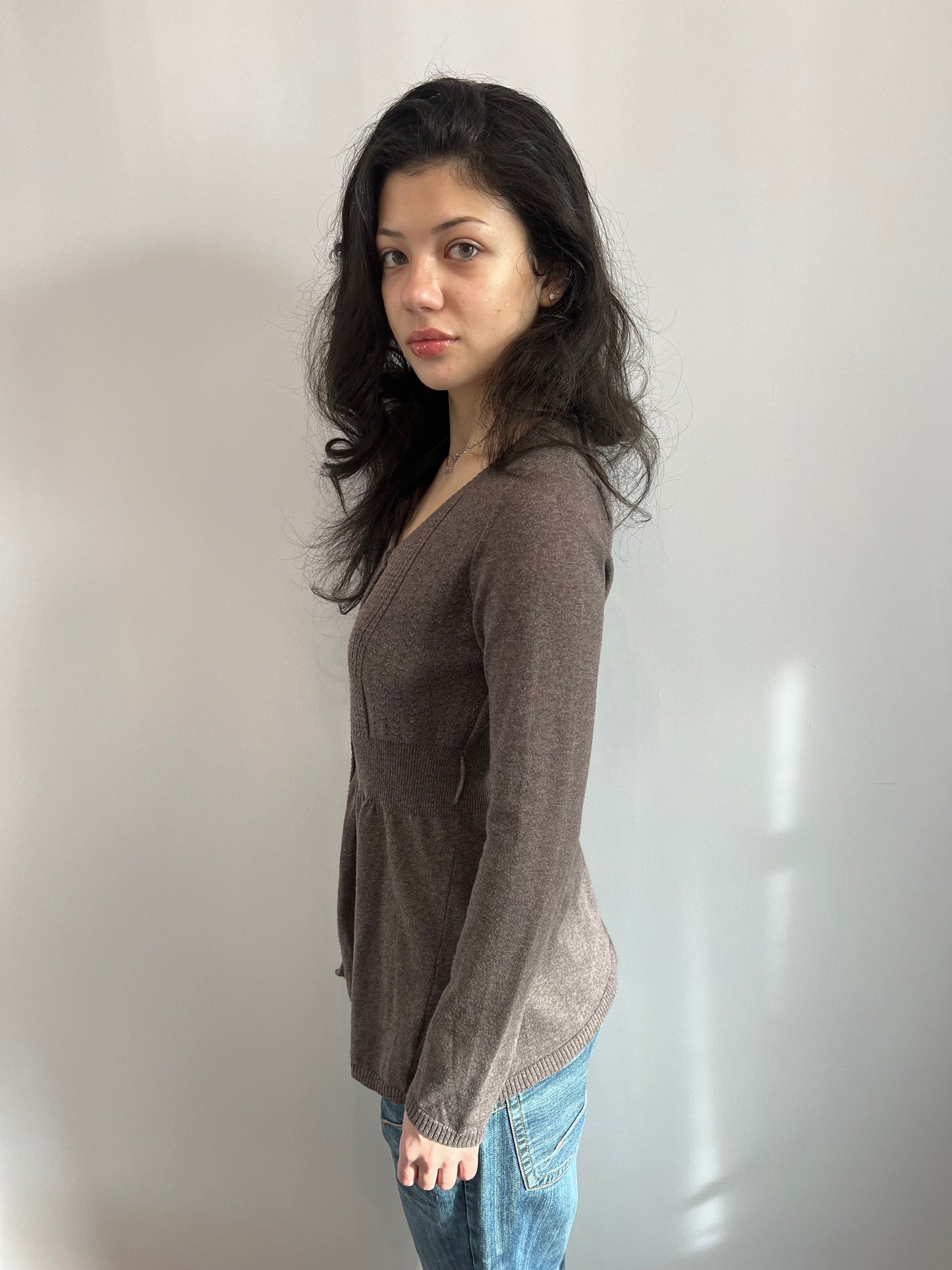 Brown Knit Babydoll Top
