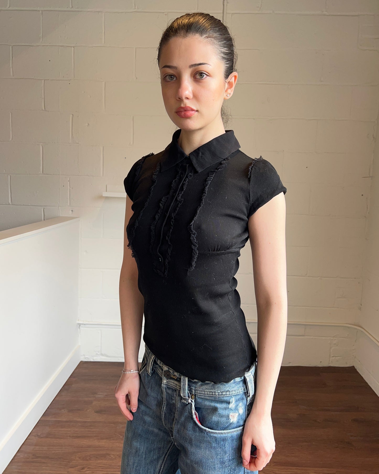 Italian Designer Black Polo Top