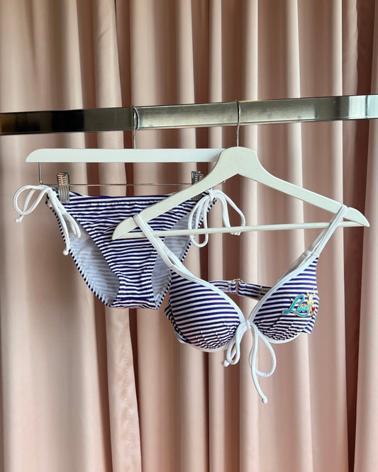Purple & White Striped Patched Bikini