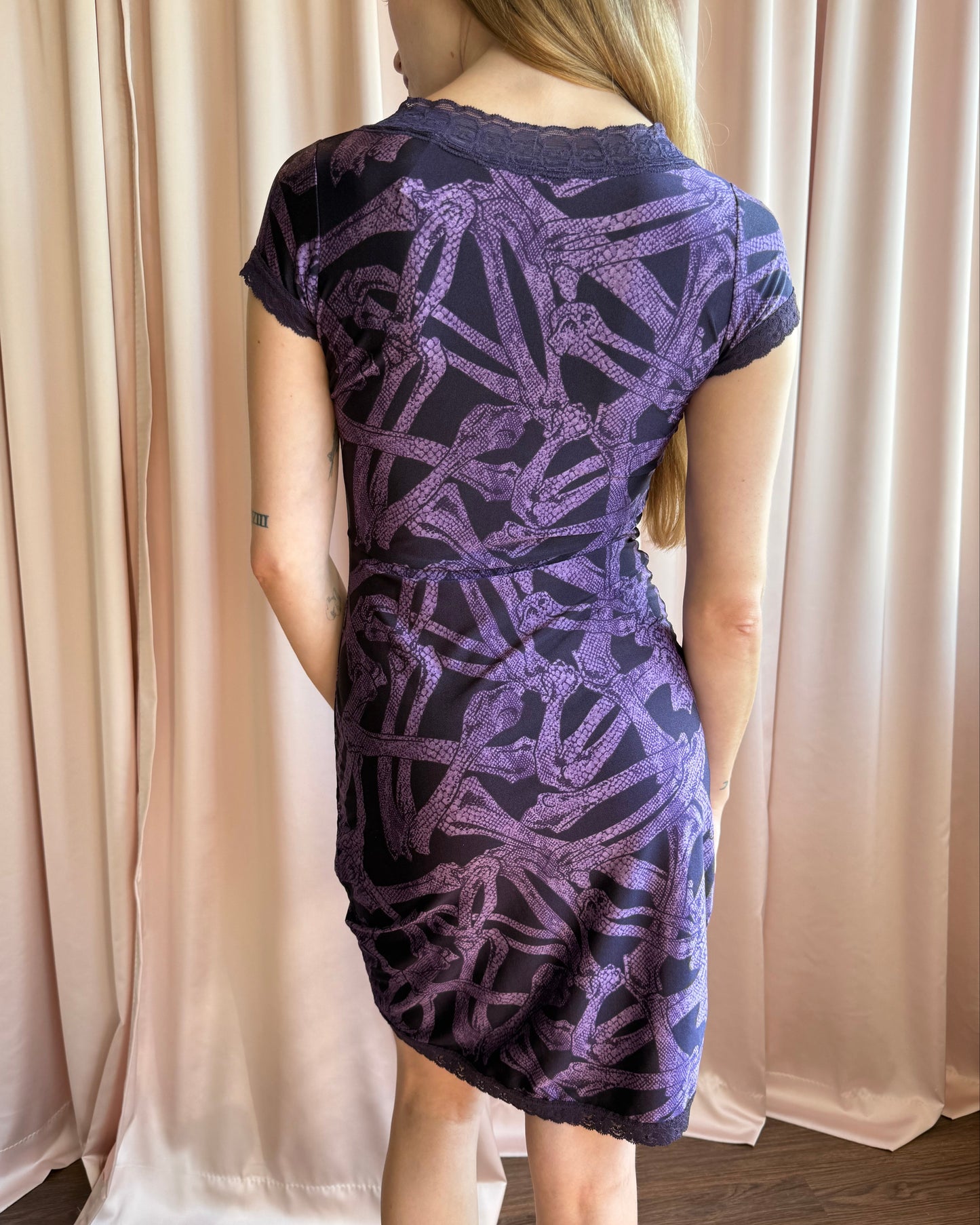 Hysteric Glamour Purple Bones Print Lace Trim Dress
