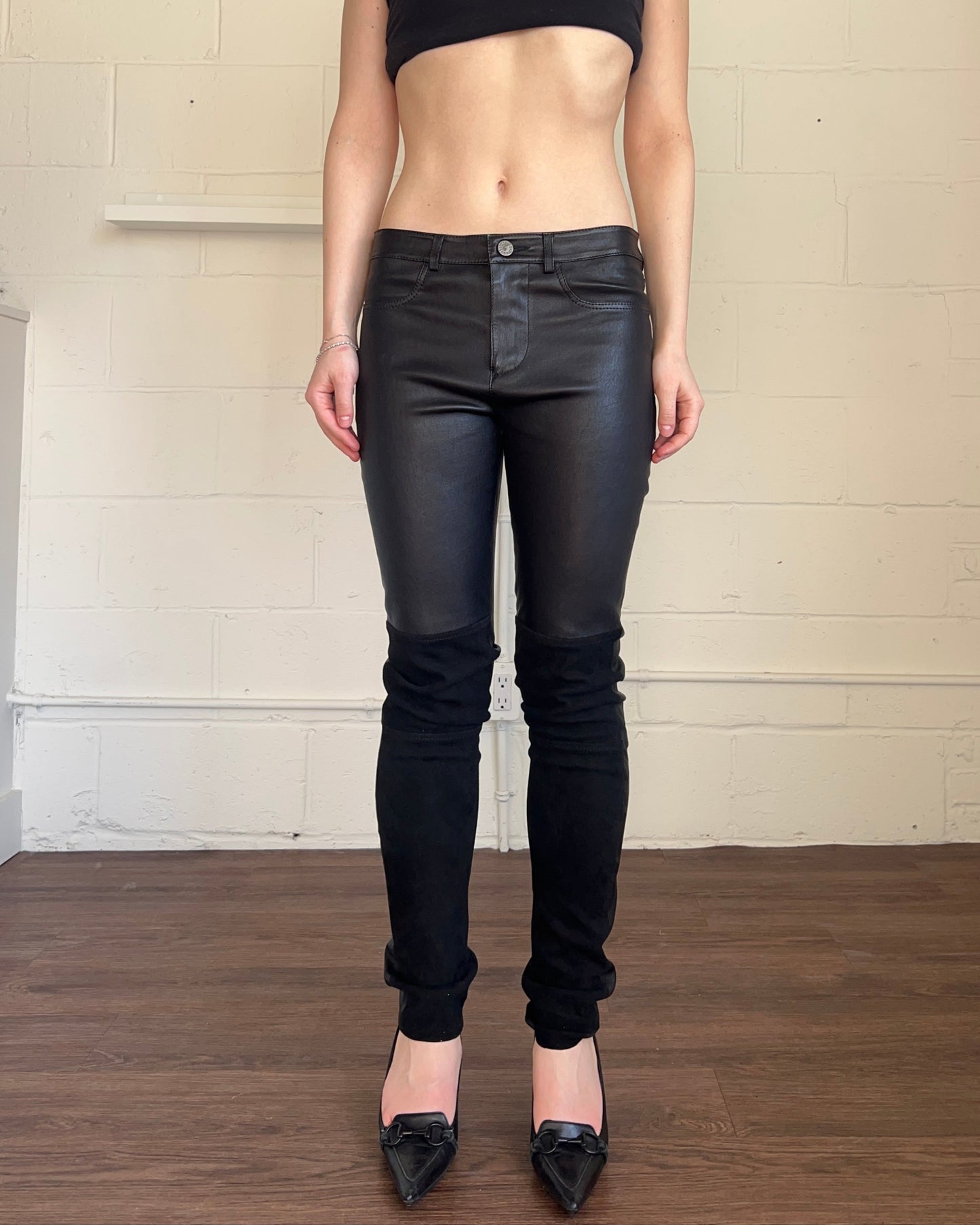 Black Leather & Suede Skinny Trousers