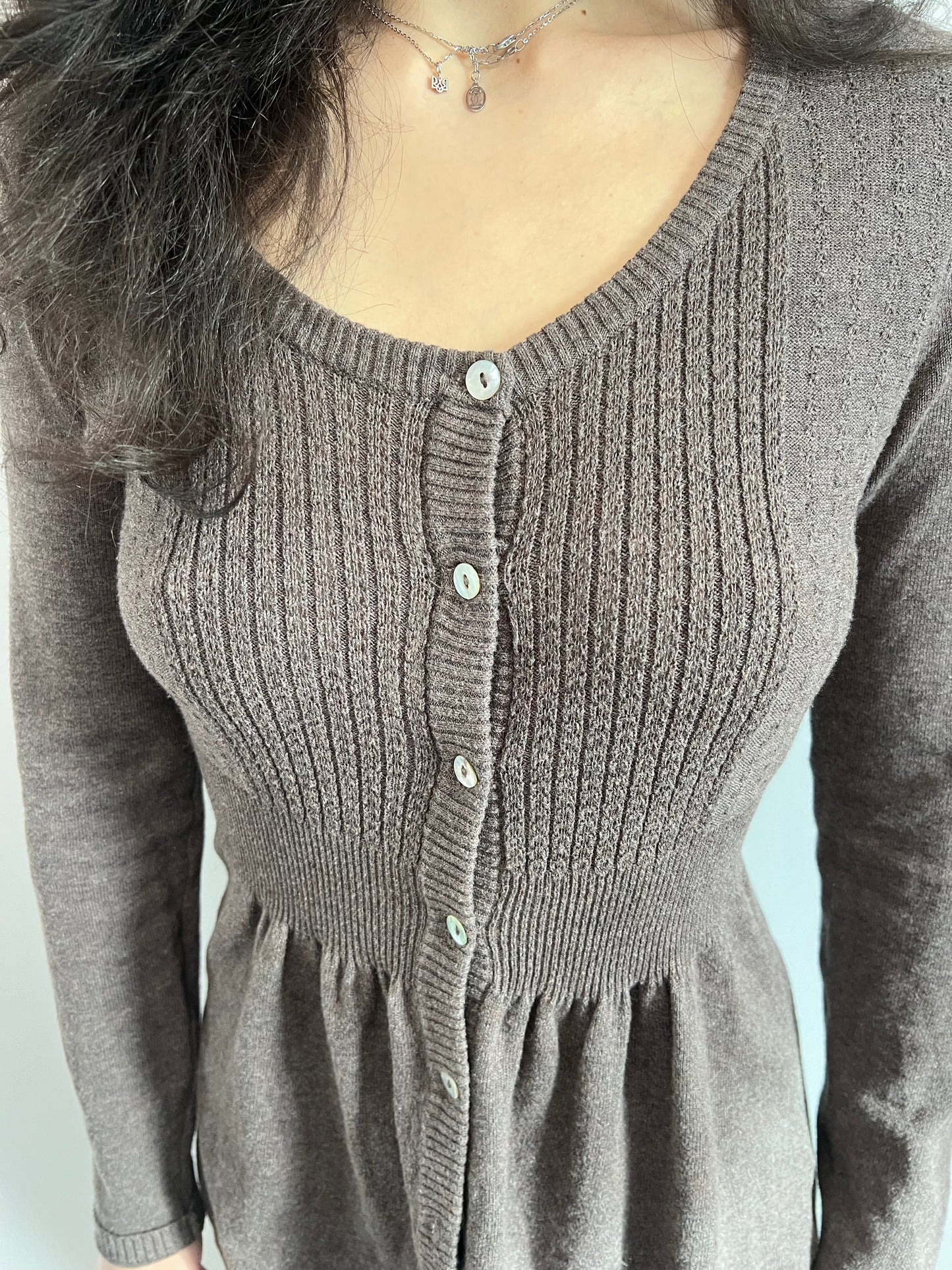 Brown Knit Babydoll Top