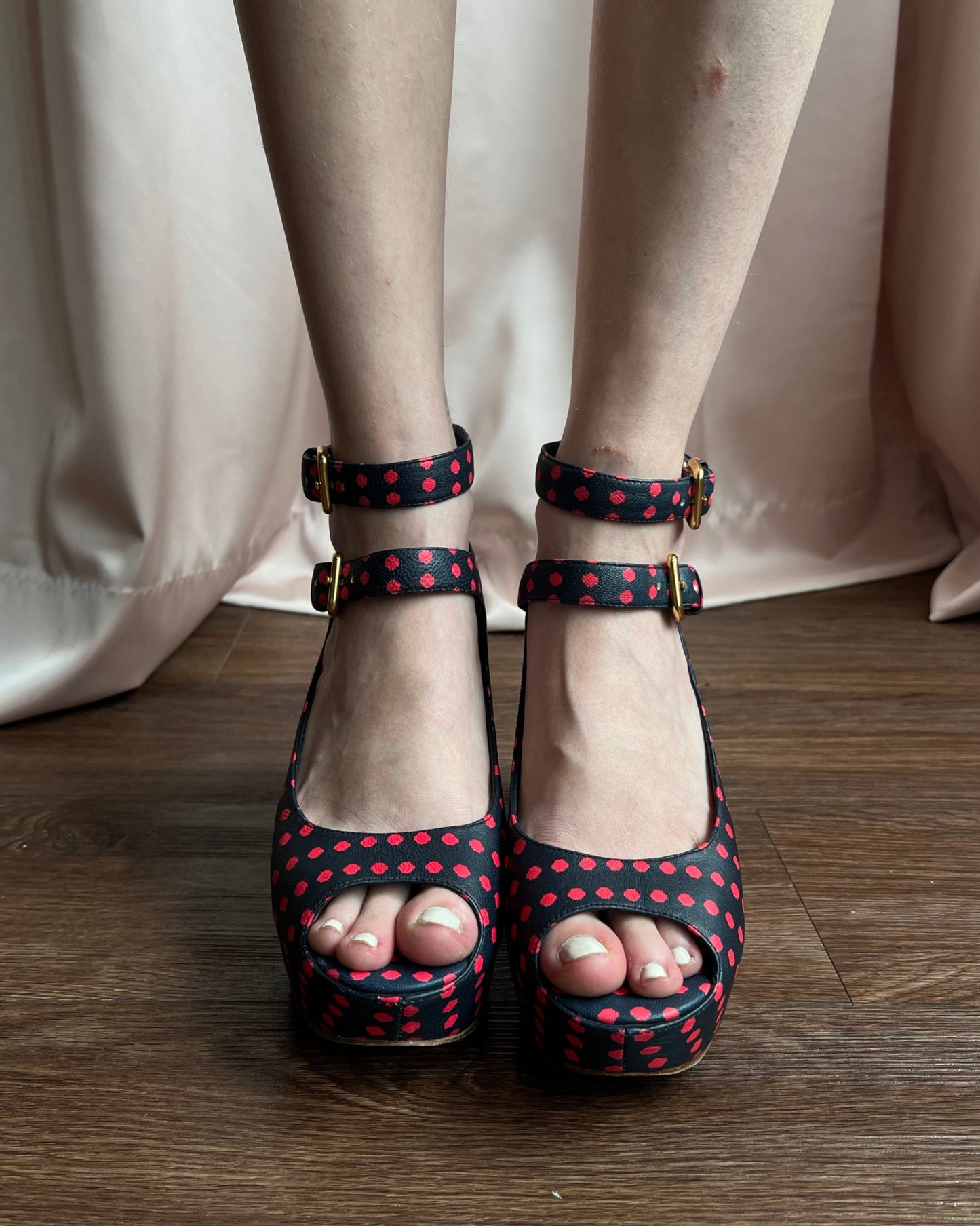 Marc by Marc Jacobs Polka Dot Leather Platform Buckle Sandals