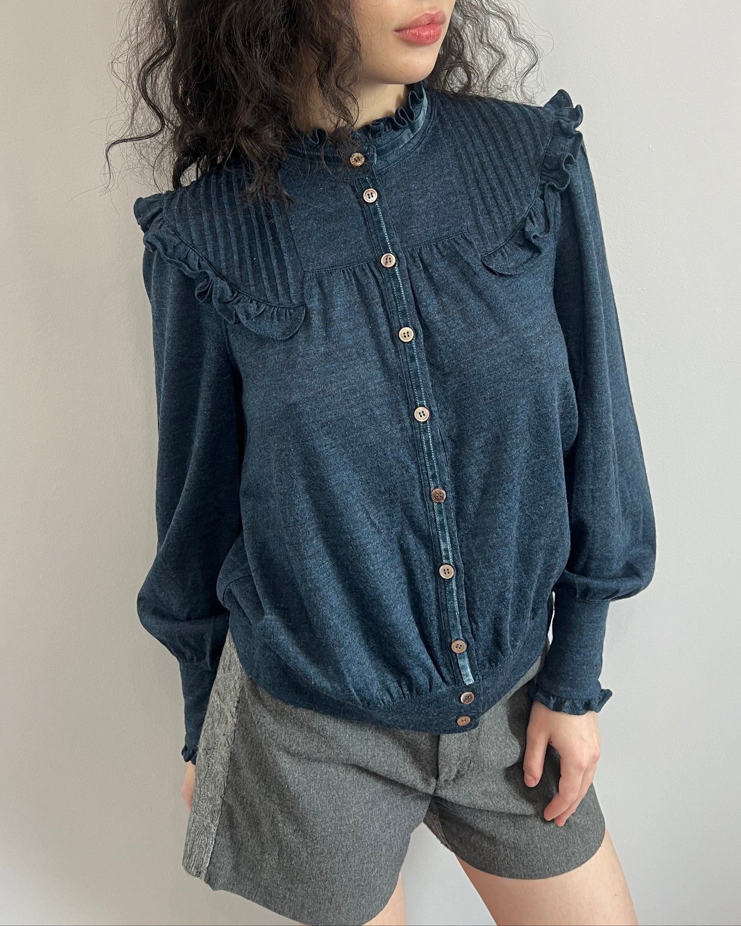 Tsumori Chisato Navy Ruffle Blouse