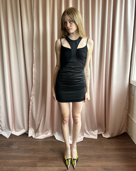 Italian Designer Double Neckline Black Mini Dress