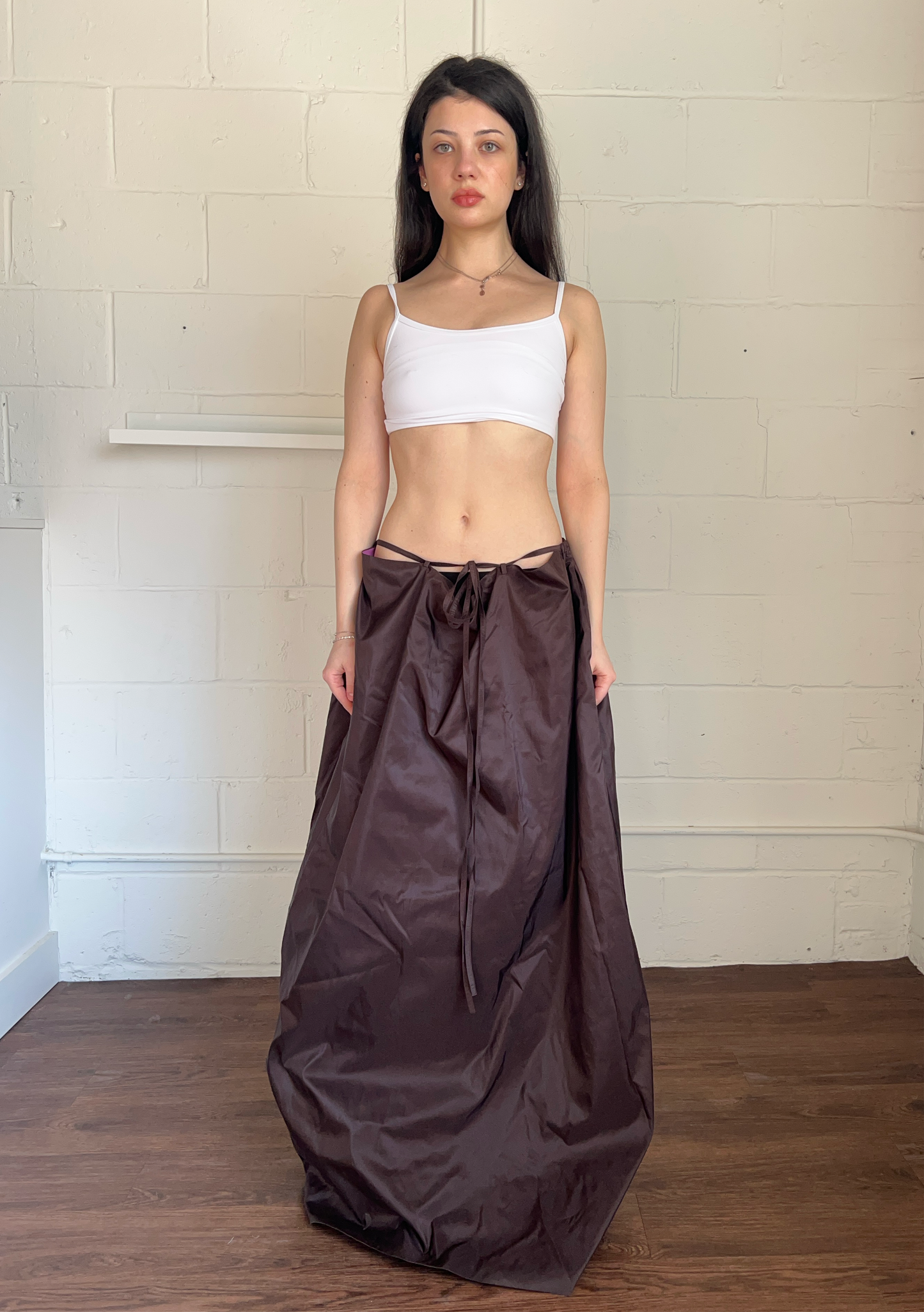 Chocolate Brown Silk Full Length Skirt