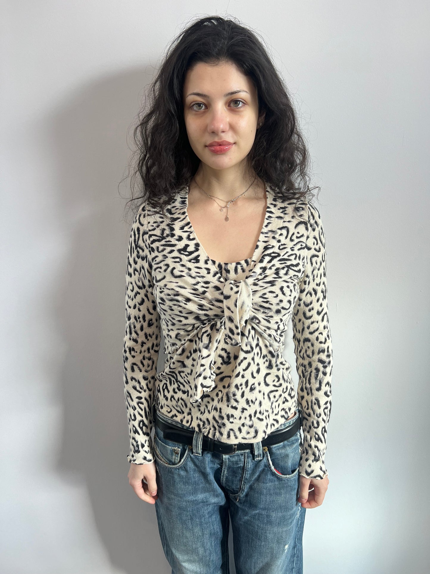 Leopard Print Knit Two Piece Top Set