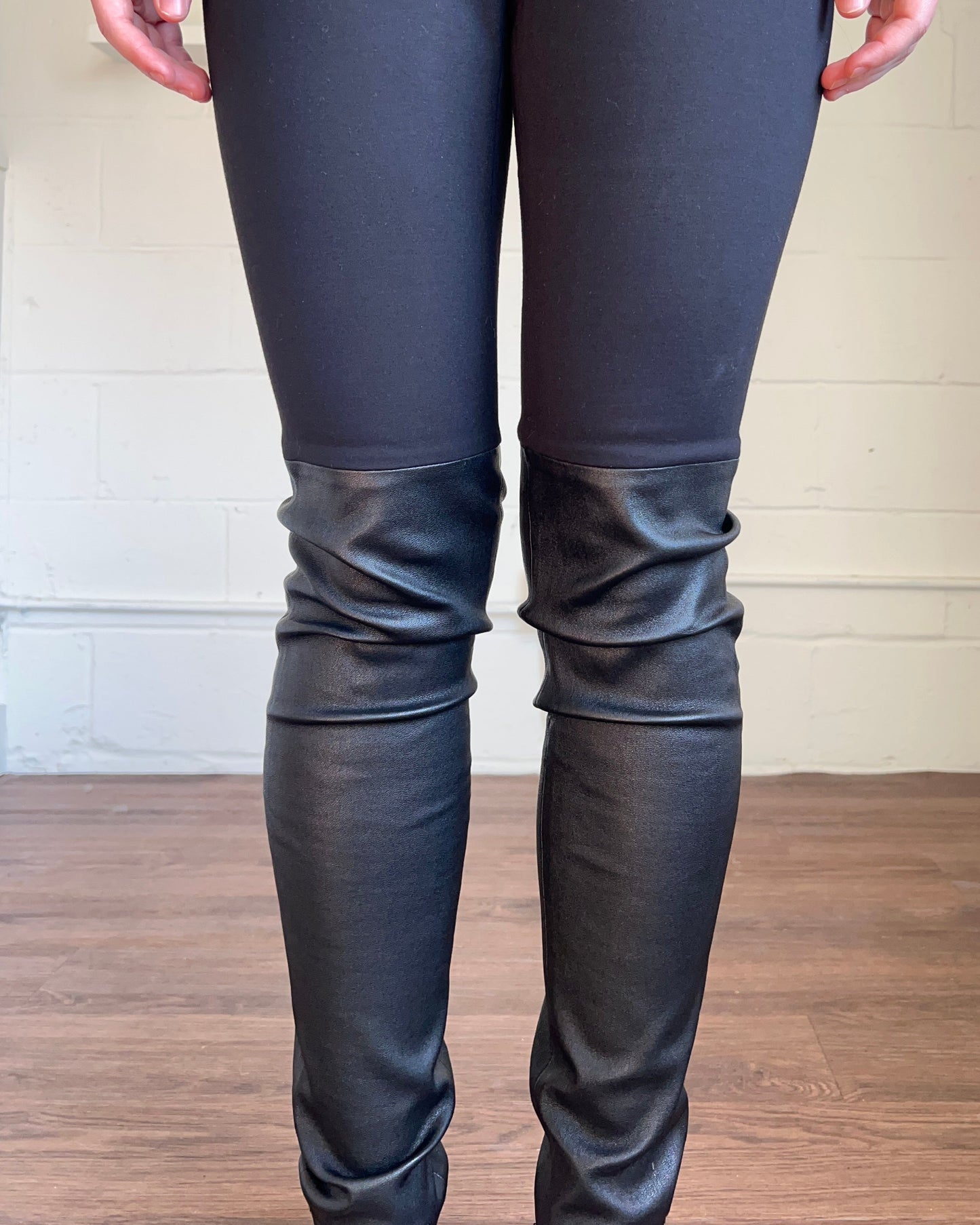Lamb Leather Panel Black Leggings