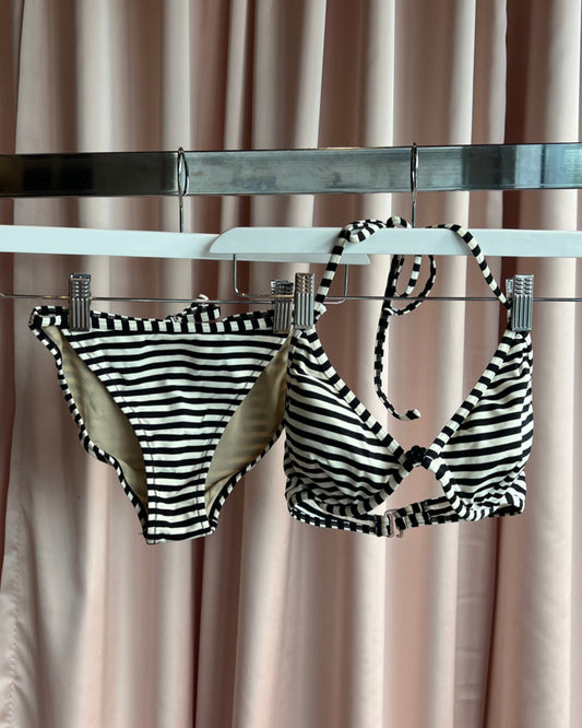 Mary Quant London Black & White Striped Bikini